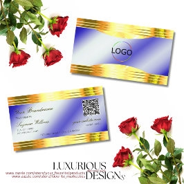 Noble 王室の Blue Shiny金ゴールド縁どロゴQRコード 名刺