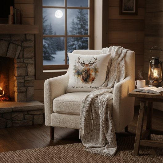 Noble Antlers: Woodland Elk Watercolor, custom クッション