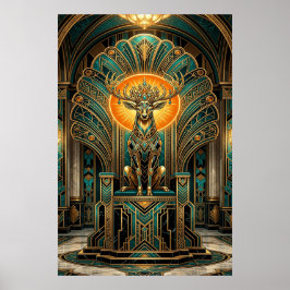 Noble Art Deco Stag Deer Golden Silhouette ポスター