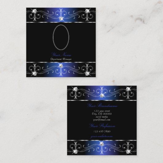 Noble Black Blue Purple 華美オーナメント追加 スクエア名刺 (正面/裏面)