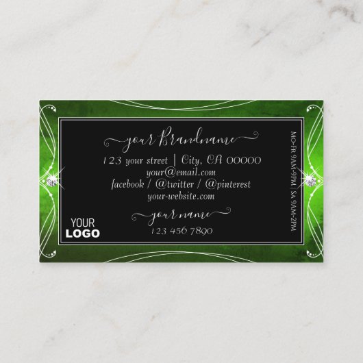 Noble Black Green 華美 Sparkle Diamondsロゴ追加 名刺 (裏面)