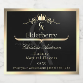 Noble Black Product Label with Gold Frame Monogram リキュールボトルラベル
