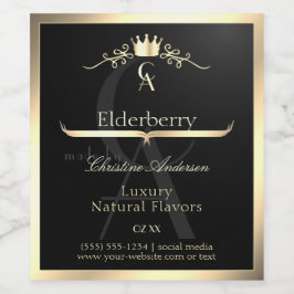 Noble Black Product Label with Gold Frame Monogram ワインラベル