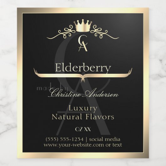 Noble Black Product Label with Gold Frame Monogram ワインラベル (シングルラベル)