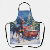 Noble Doberman Guarding Christmas Sleigh Winter エプロン (正面)