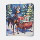Noble Doberman Guarding Christmas Sleigh Winter セラミックオーナメント (左)