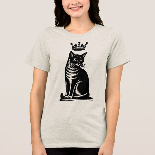 Noble Feline Woodcut Style トライブレンドＴシャツ (正面)