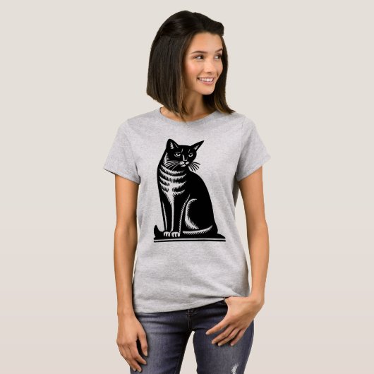 Noble Feline Woodcut Style Tシャツ (正面フル)