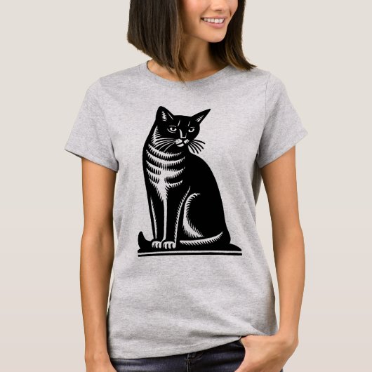 Noble Feline Woodcut Style Tシャツ (正面)