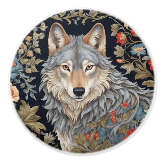 Noble Grey Wolf William Morris Inspired セラミックノブ (正面)
