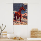 Noble Horse Line Art, Side Profile Steed ポスター (キッチン)