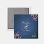 Noble Pink Scroll Blue Save The Date Magnet マグネット (正面/裏面)