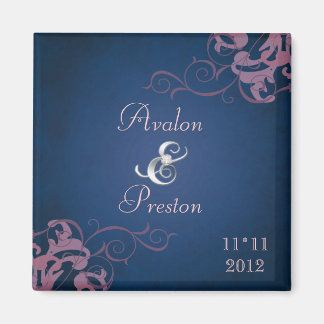 Noble Pink Scroll Blue Save The Date Magnet マグネット