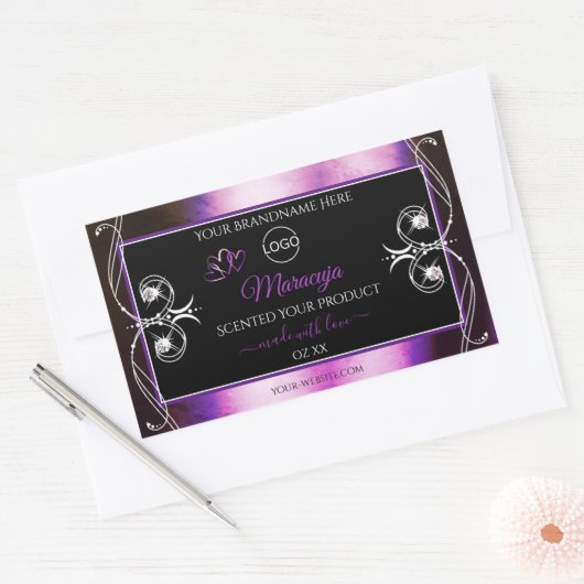 Noble Purple Black Product Label Diamondsロゴの追加 長方形シール (封筒)