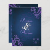 Noble Purple Scroll Blue日付ポストカードの保存 案内ポストカード (正面/裏面)