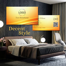 Noble Shimmery Orange Curved DecorロゴQRコード 名刺