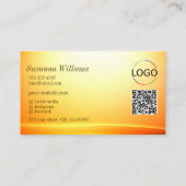 Noble Shimmery Orange Curved DecorロゴQRコード 名刺 (裏面)