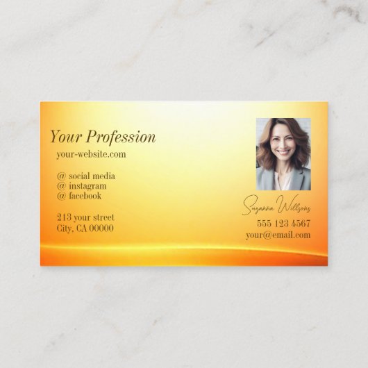 Noble Shimmery Orange Curved Decor Monogram写真 名刺 (裏面)