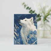Noble White Wolf in Midnight Blue Garden ポストカード (スタンド正面)