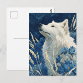 Noble White Wolf in Midnight Blue Garden ポストカード (正面/裏面)