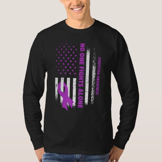 Nobody Fights Porphyria Alone USA Flag Purple Ribb Tシャツ (正面)