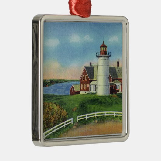 Nobskaの灯台の眺め、森の穴 メタルオーナメント (右)