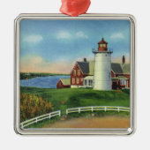 Nobskaの灯台の眺め、森の穴 メタルオーナメント (正面)