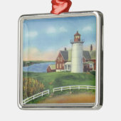 Nobskaの灯台の眺め、森の穴 メタルオーナメント (左)