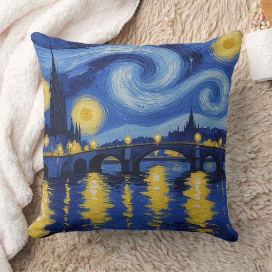 Noche estrellada sobre el rio クッション (ブランケット)