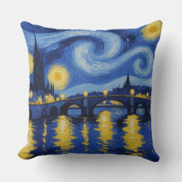 Noche estrellada sobre el rio クッション