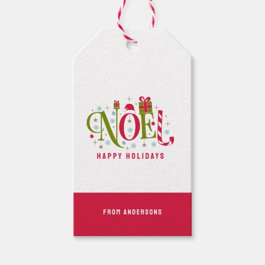 Noelカラフルとおもしろいタイポグラフィの辞任 ギフトタグ (正面)