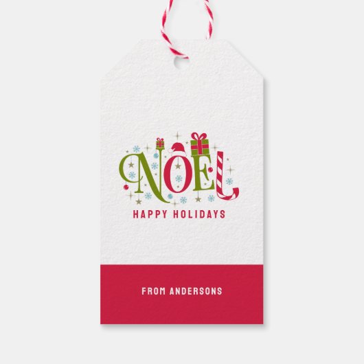 Noelカラフルとおもしろいタイポグラフィの辞任 ギフトタグ (裏面)