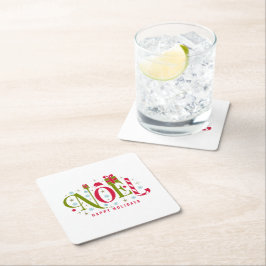 Noelカラフルとおもしろいタイポグラフィの辞任 スクエアペーパーコースター