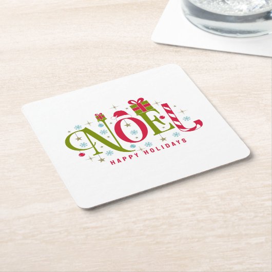 Noelカラフルとおもしろいタイポグラフィの辞任 スクエアペーパーコースター (アングル)