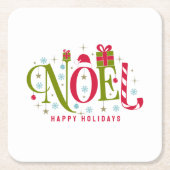 Noelカラフルとおもしろいタイポグラフィの辞任 スクエアペーパーコースター (正面)