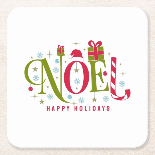 Noelカラフルとおもしろいタイポグラフィの辞任 スクエアペーパーコースター (正面)