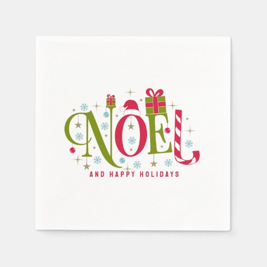 Noelカラフルとおもしろいタイポグラフィの辞任 スタンダードカクテルナプキン (正面)