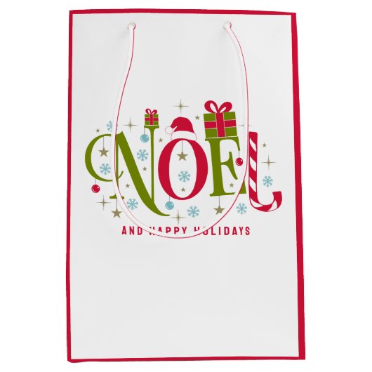 Noelカラフルとおもしろいタイポグラフィの辞任 ミディアムペーパーバッグ (正面)