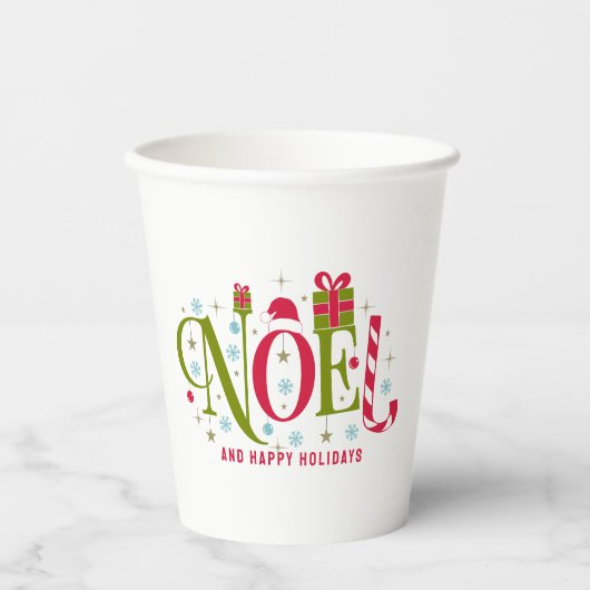 Noelカラフルとおもしろいタイポグラフィの辞任 紙コップ (正面)