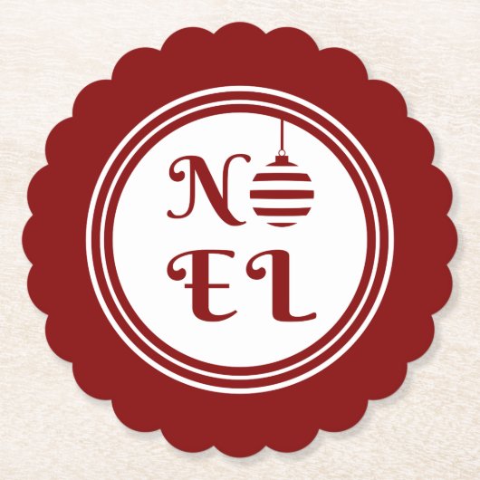 NOELクリスマスホリデーボー赤と白ブル ペーパーコースター (正面)