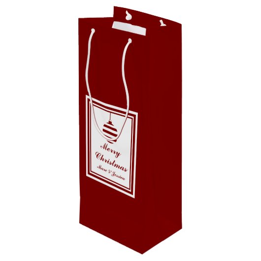 NOELクリスマスレッド&ホワイトパーソナライズされた ワインギフトバッグ (裏面アングル)