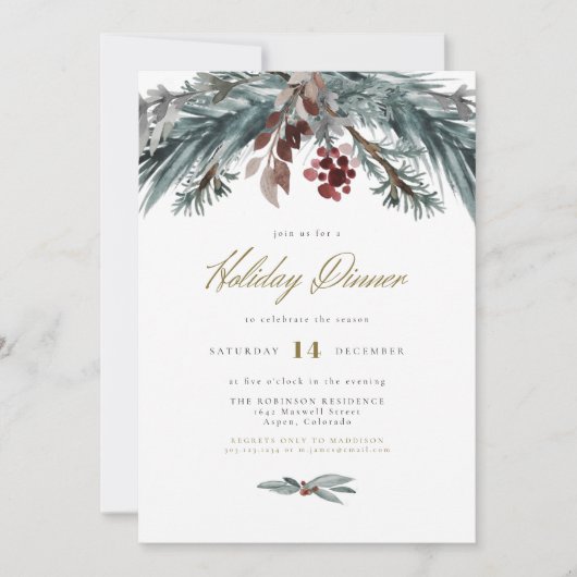 NOELクリスマ素朴スパインウィンターホリデーディナー 招待状 (正面)