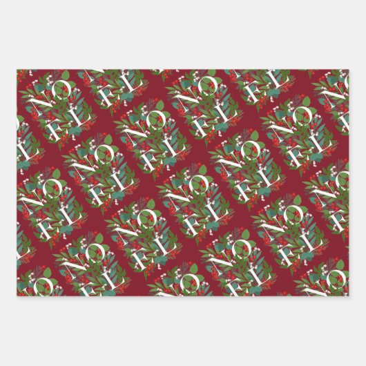 NOELグリーンリーとベリーのクリスマス ラッピングペーパーシート (正面2)