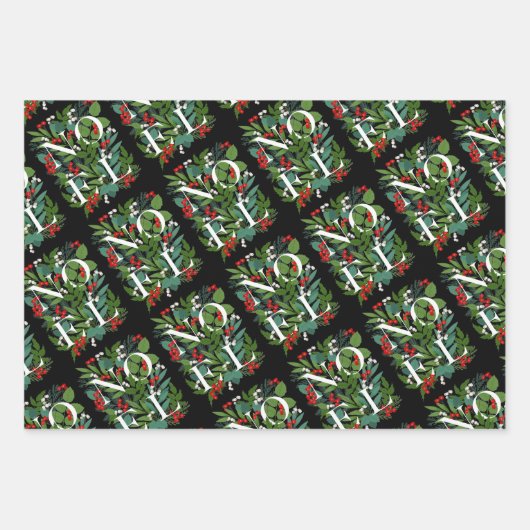 NOELグリーンリーとベリーのクリスマス ラッピングペーパーシート (正面)