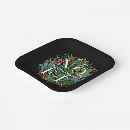 NOELグリーンリーパーソナライズされたブラッククリスマス ペーパープレート (傾斜あり)