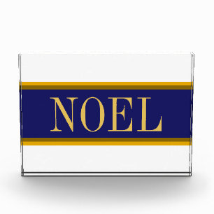 NOELネイビーエレガントブルーホワイトクリスマスストライプ フォトブロック