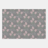 NOELピンクパインコーンパターンホワイト&グレー ラッピングペーパーシート (正面3)