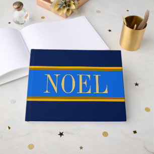 NOELブルーエレガントネイビー王室のクリスマスストライプ ゲストブック
