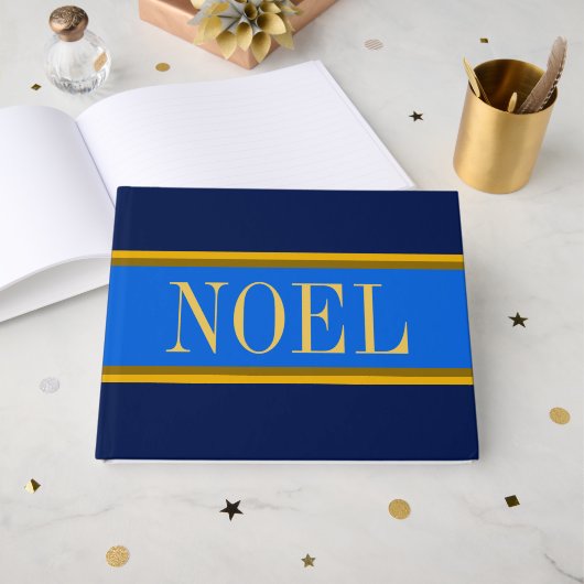 NOELブルーエレガントネイビー王室のクリスマスストライプ ゲストブック (正面見開き)