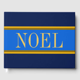 NOELブルーエレガントネイビー王室のクリスマスストライプ ゲストブック